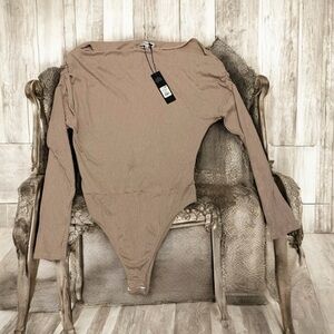 Zara Tan Ribbed Long Sleeve Bodysuit